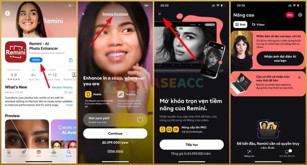 Buy Rimini Pro Tài khoản Remini Pro full tính năng giá rẻ trên IOS và Web