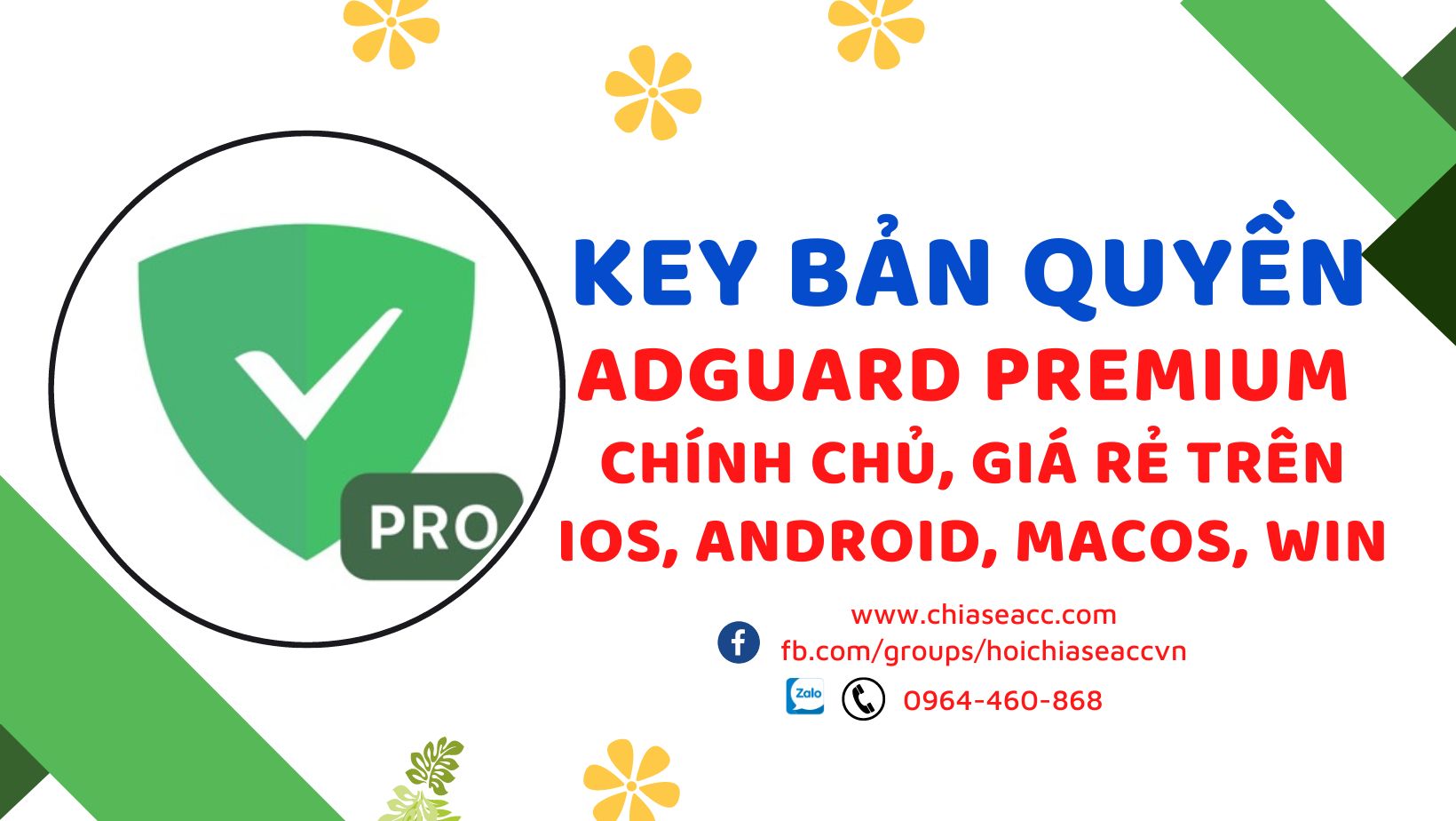 key bản quyền AdGuard premium chính chủ, giá rẻ trên IOS, Android, Macos, Windows